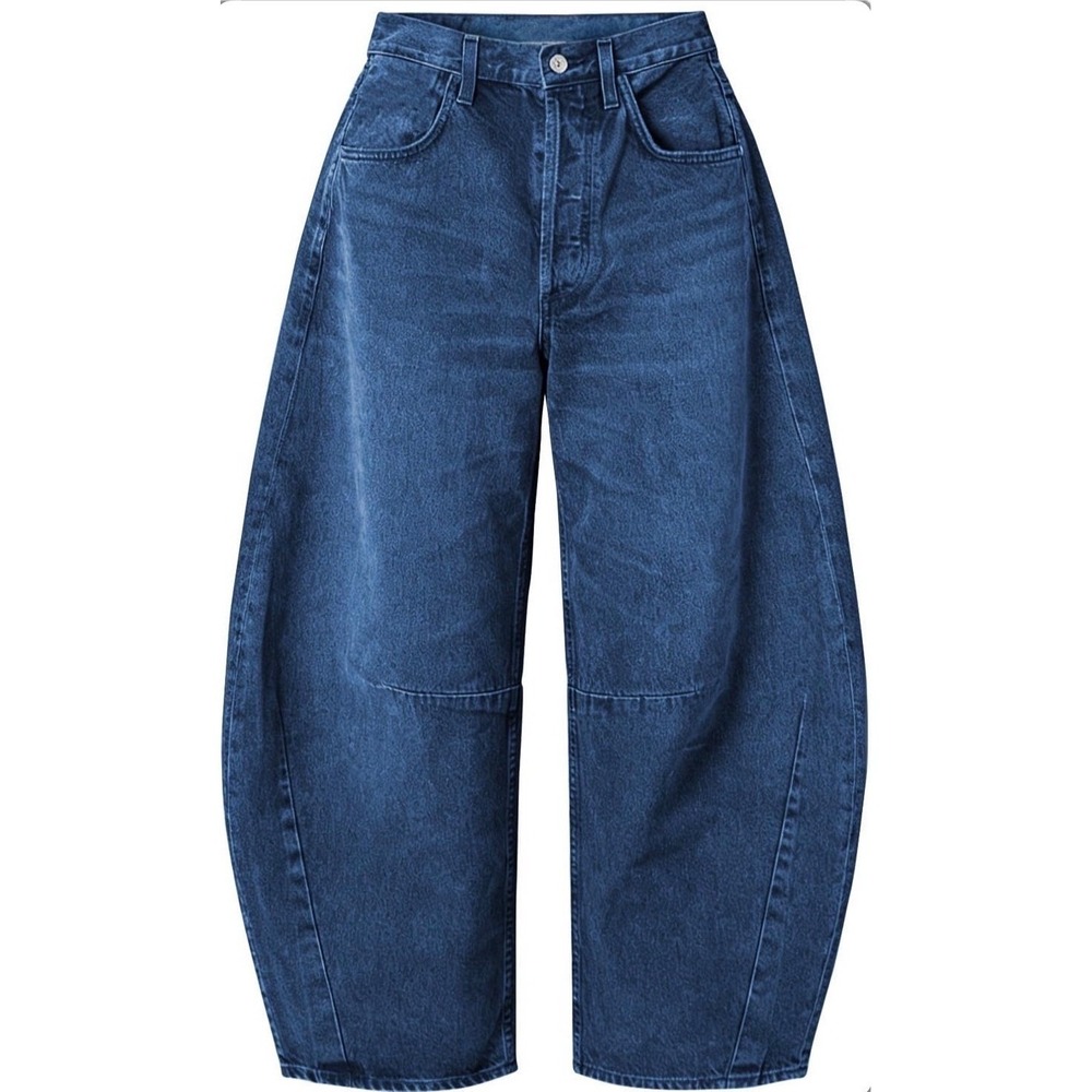 Women's High-Waisted Barrel Jeans Blue Denim Balloon Leg Pants Size XL New